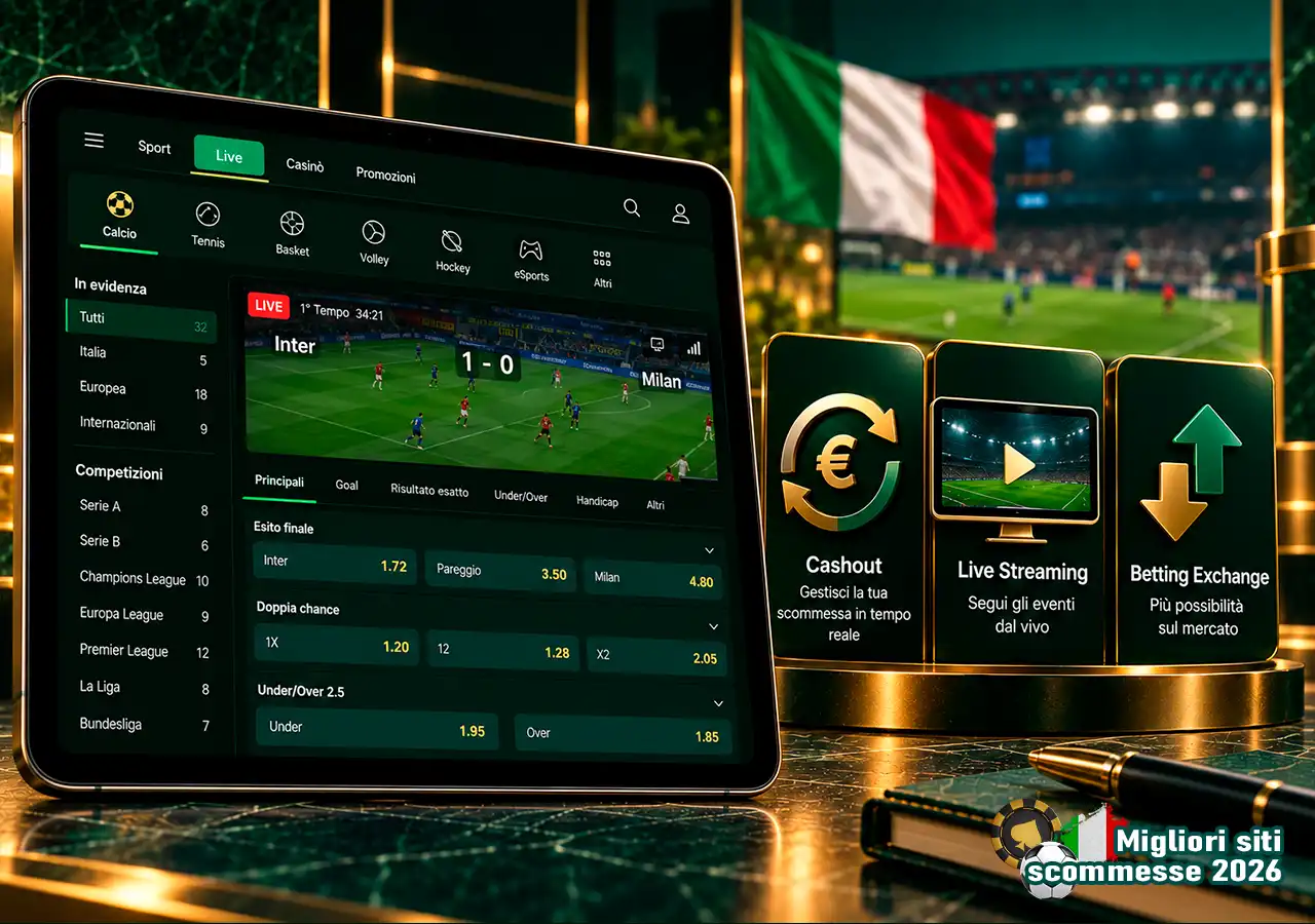 Live betting su tablet con cashout, streaming e betting exchange in un unico blocco.